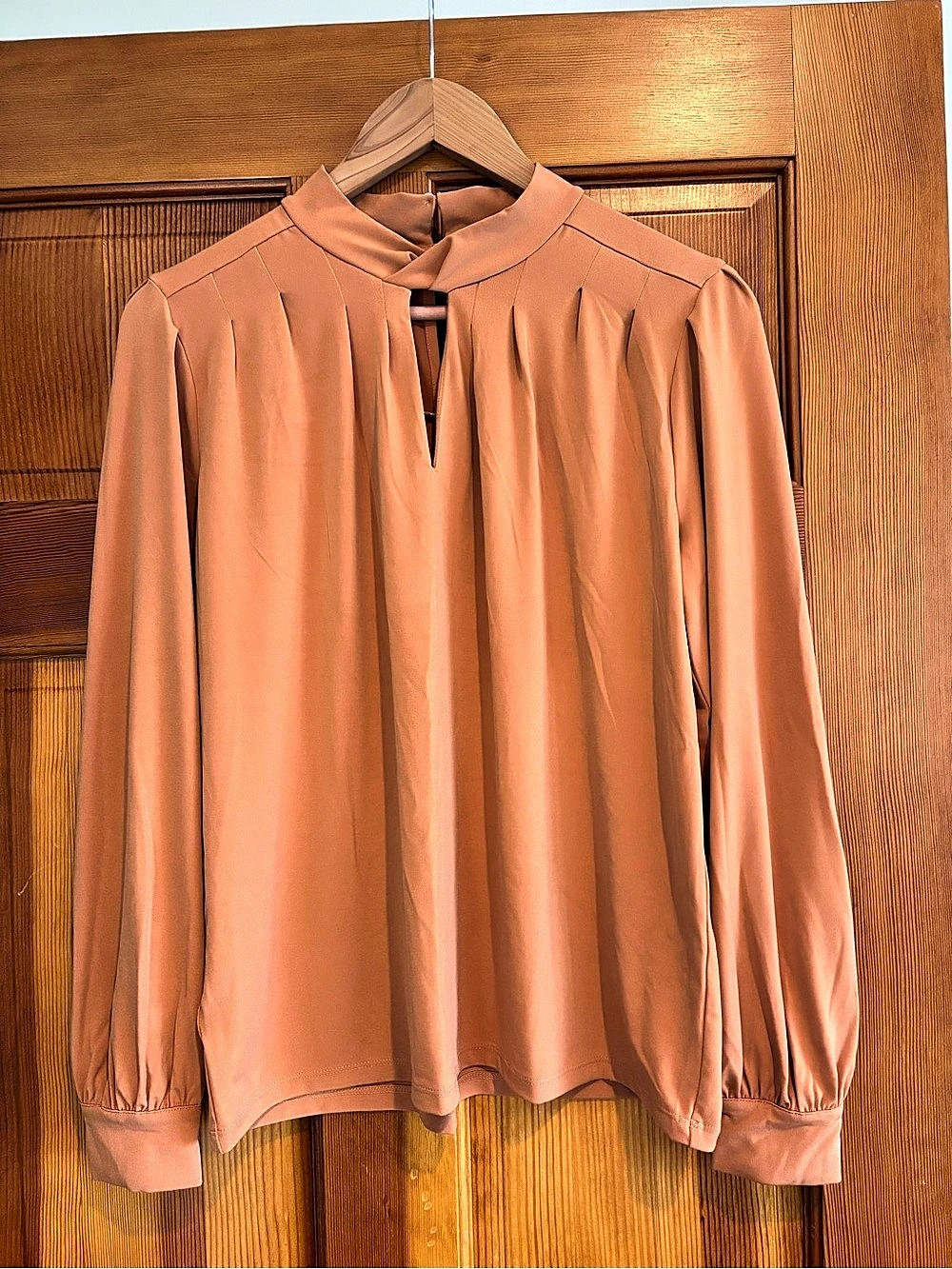 Ann Taylor Pleated Long Sleeve Blouse in Brown Size Small